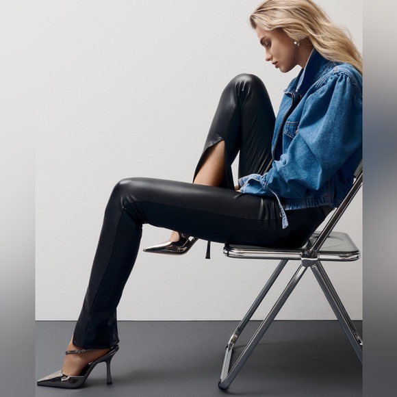 Avec Les Filles High-Waisted Faux Leather Slit Leggings - Picture 2 of 6
